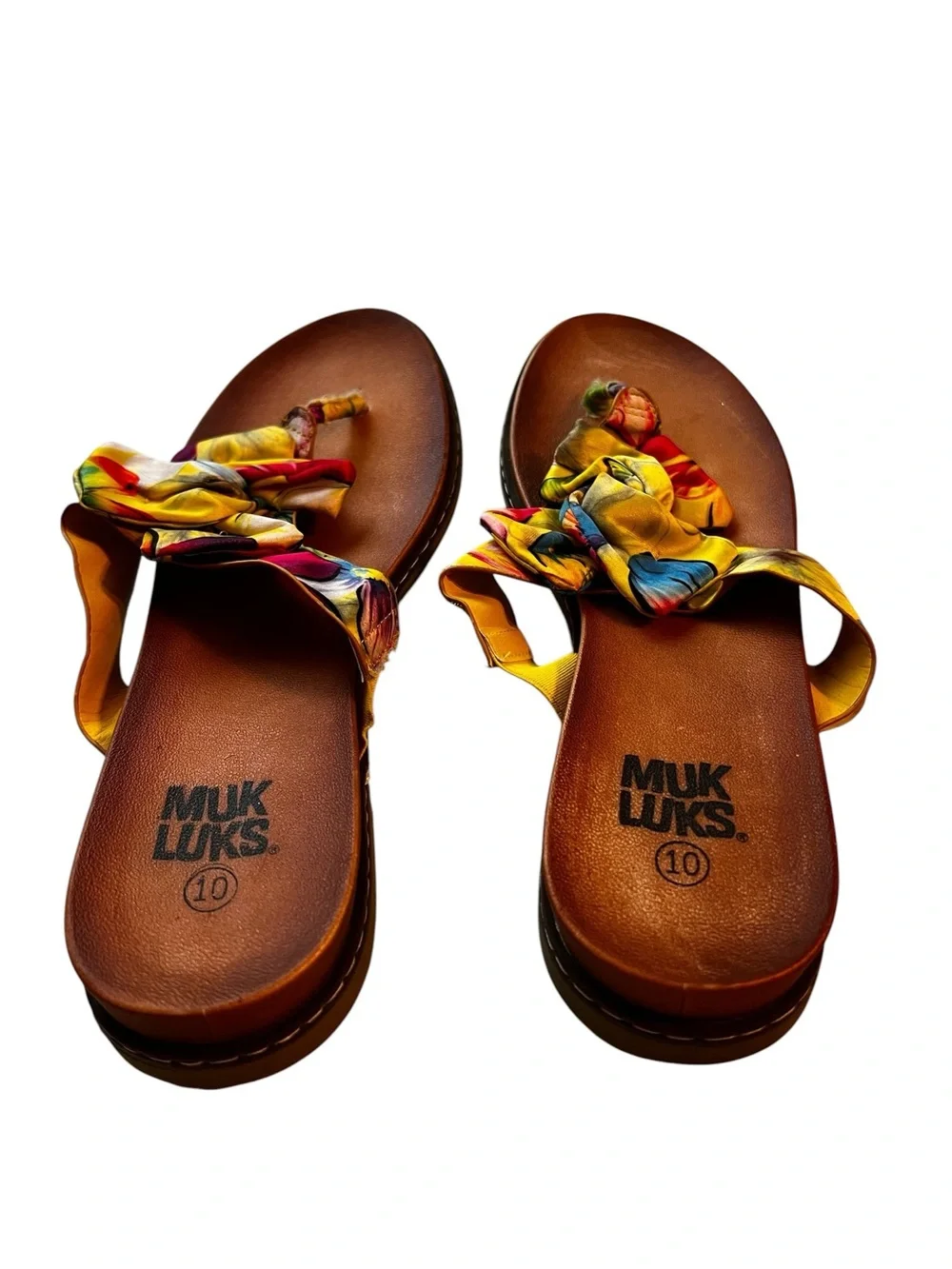 Muk Luks Yellow Multicolor Knot-Top Women’s Sandals